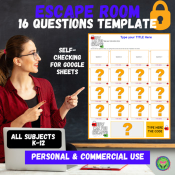 Preview of ESCAPE ROOM 16 Quest Self-checking Template for Teachers and TPT SELLERS