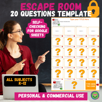 Preview of ESCAPE ROOM 20 Quest Self-checking Template for Teachers and TPT SELLERS