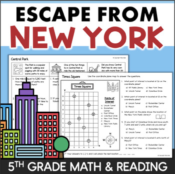 Preview of ESCAPE ROOM 5th Grade Math Reading Enrichment Activities Decimals Ordered Pairs
