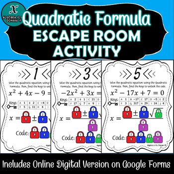 Preview of ESCAPE ROOM ACTIVITY - Quadratic Formula - DISTANCE LEARNING