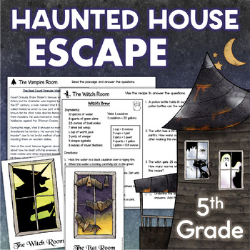 Preview of ESCAPE ROOM Halloween 5th Grade Enrichment Activities Reading Math Decimals