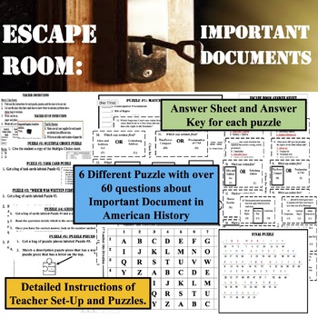 Preview of ESCAPE ROOM: IMPORTANT DOCUMENTS OF AMERICAN HISTORY and GLOSSARY