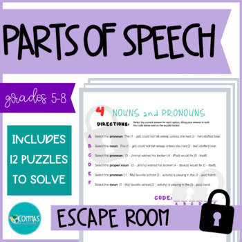 Preview of ESCAPE ROOM - Parts of Speech (no technology needed!)