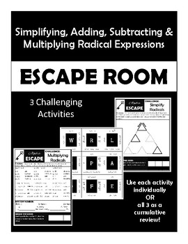 Preview of ESCAPE ROOM: Simplifying, Adding, Subtracting & Multiplying Radical Expressions