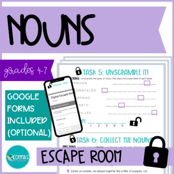 Preview of ESCAPE ROOM - Types of Nouns