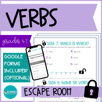 Preview of ESCAPE ROOM - Types of Verbs