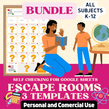 Preview of ESCAPE ROOMS 3 Templates - Self-checking for Teachers and TPT Sellers