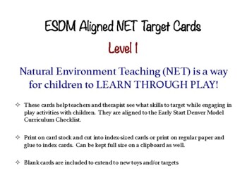 Esdm Aligned Play Based Natural Environment Teaching Net Target Cards L1 Aba