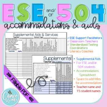 Preview of ESE/504 Accommodations and Supplemental Aids Checklist