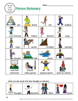 ESL Activities for Simple Past Tense Verbs Vocabulary and Writing EFL ELL