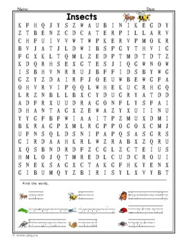 ESL-32 Insects - Word Search Find And Trace - vocabulary - with Answer Key