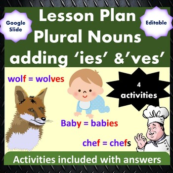 Preview of ESL 3rd Grade Lesson Plan Plural Nouns Activities add ies & ves PowerPoint