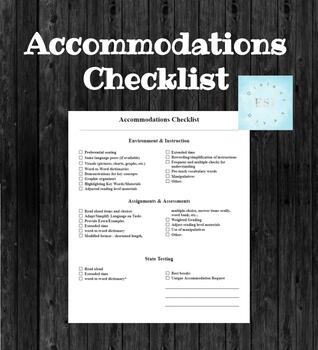 Preview of ESL Accommodation Checklist