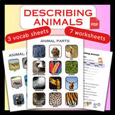 Animal Descriptions Vocab & Worksheets | Parts & Actions| 