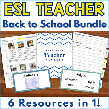Preview of ESL Back to School, Classroom Labels, and Lesson Plan Template