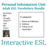 ESL Back to School Personal Information Unit Vocabulary an