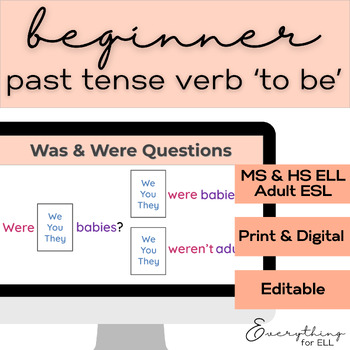 Preview of ESL-ELD Beginner & Newcomer (A1) | Simple Past Verb 'To Be' or Was & Were