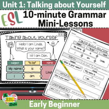 Preview of ESL Beginner Grammar Lessons & Worksheets | Unit 1 | "To Be" & Subject Pronouns