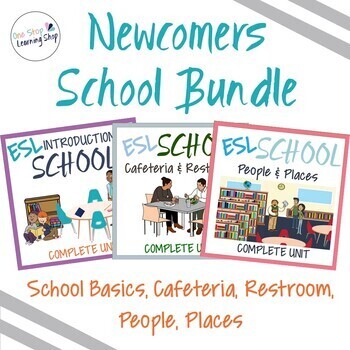 Preview of ESL Beginners Lessons: School Basics, Cafeteria, Restroom, People, & Places