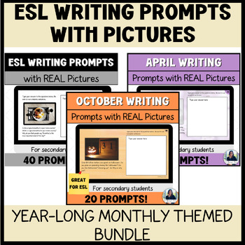 Preview of ESL Bell Ringers Writing Prompts with Pictures | Middle & High School Bundle