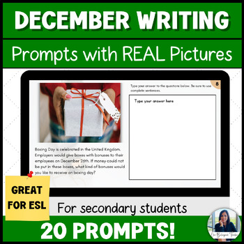 Preview of ESL Bell Ringers Writing Prompts with Pictures for December