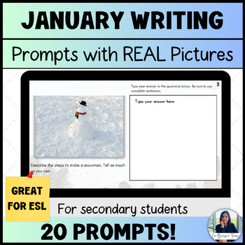 Preview of ESL Bell Ringers Writing Prompts with Pictures for January