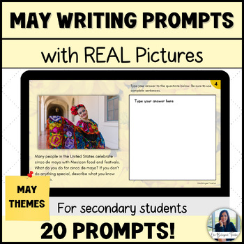 Preview of ESL Digital Bell Ringers Writing Prompts with Pictures for May | Middle & High