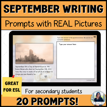Preview of ESL Bell Ringers Writing Prompts with Pictures for September