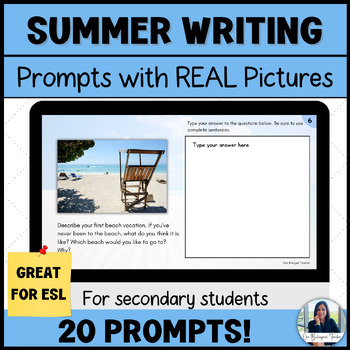 Preview of ESL Bell Ringers Writing Prompts with Pictures for Summer for Middle & High