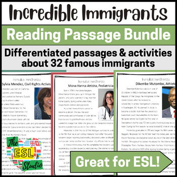 Preview of ESL Reading Comprehension Passages about Famous Immigrants Bundle