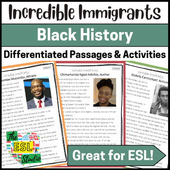 Preview of ESL Reading Comprehension Passages about Famous Immigrants | Black History Month