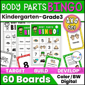 Preview of Body Parts No-1-10 Bingo Set (Pictures/Words/Clues) ESL EFL