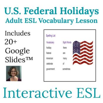 Preview of ESL Calendar and Federal Holidays Vocabulary and Spelling Lesson for Adults