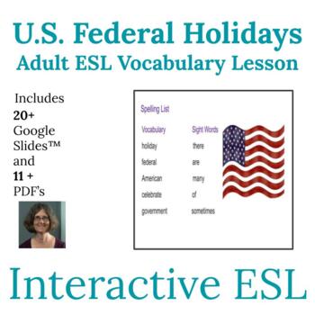 Preview of ESL Calendar and Federal Holidays Vocabulary and Spelling for Adults