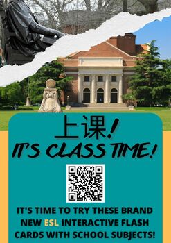 Preview of ESL-Chinese Interactive Picture Flashcards with School Subjects! + Qr Codes