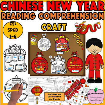 Preview of ESL Chinese New Year Reading Comprehension Writing Chinese Dragon Craft SPED