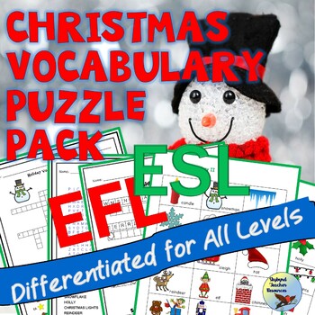 Preview of ESL Christmas Activities: Vocabulary Puzzle Pack ENL EFL Newcomer Intermediate