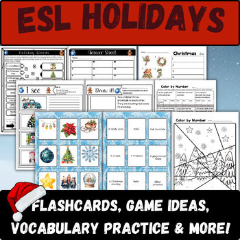 Preview of ESL Christmas vocabulary practice flashcards basic EAL ELL holiday