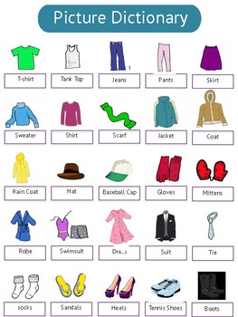 ESL Clothing  Vocabulary by Tpete s Supply Store TpT