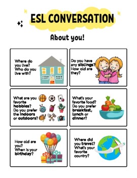 Preview of ESL Conversation Cards! For online or in-class discussion.