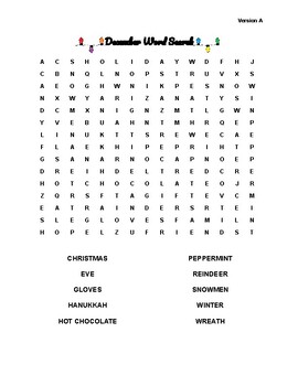 ESL December Word Search by The English Place | TPT