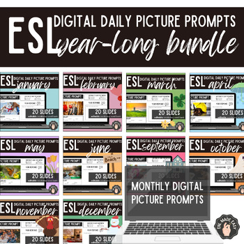 Preview of ESL Digital Picture Writing Prompts ESOL Full Year Bundle ENL 7-12 Secondary ELL