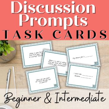 Preview of ESL Discussion Prompts, Icebreakers, Bell-Ringers, Task Cards for Adults & Teens