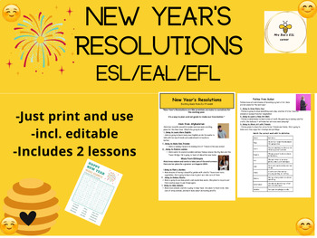 Preview of New Year's Resolutions lesson (2024)- EAL/ESL/ESOL