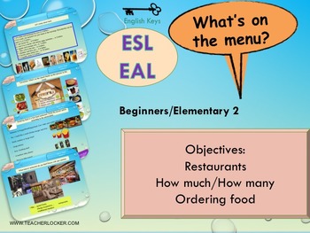 Preview of ESL EAL food: how much-many, ordering food, food habits