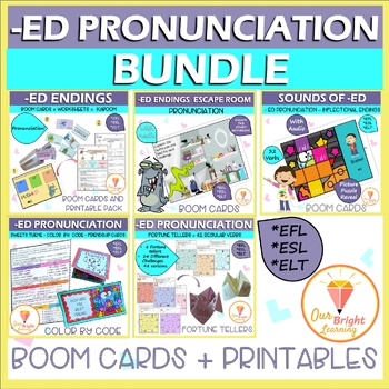Preview of ESL | EFL | ESOL -Ed Endings | Pronunciation | BUNDLE | BOOM Cards | Printables