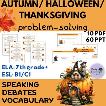 Preview of ESL ELA Fall Halloween Thanksgiving Problem-Solving Speaking