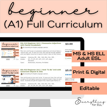 Preview of ESL-ELD Beginner & Newcomer (A1) | Full 18+ Week Curriculum
