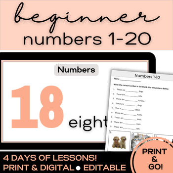 Preview of ESL-ELD Beginner & Newcomer (A1) | Numbers 1-20 with Animals Vocabulary
