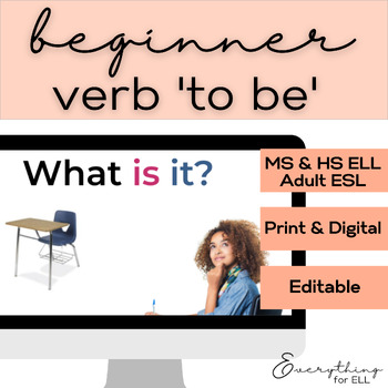 Preview of ESL-ELD Beginner & Newcomer (A1) | Verb 'To Be' Unit with Classroom Items & Jobs